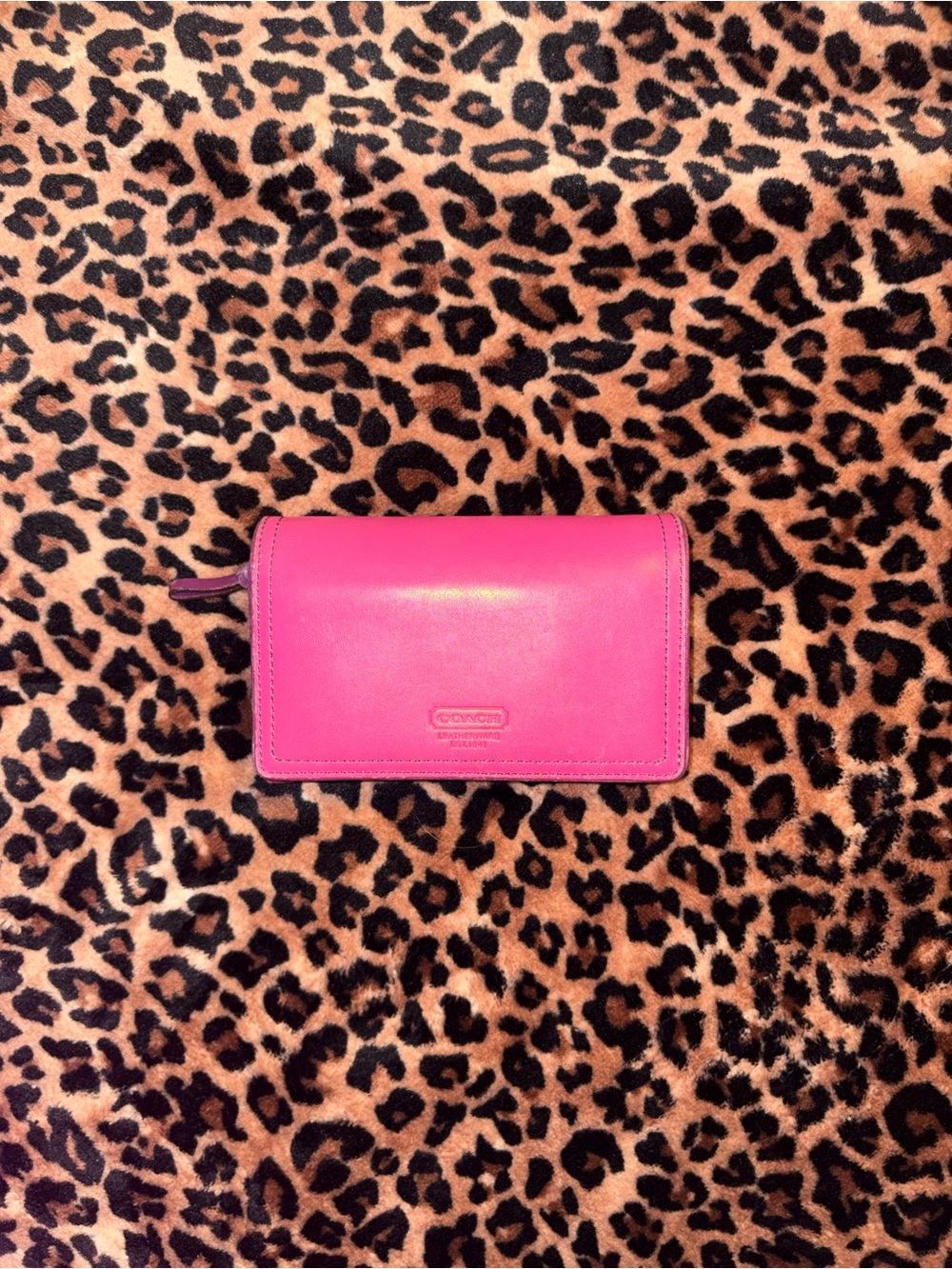 Coach Hot Pink Leather Wallet with purple interior